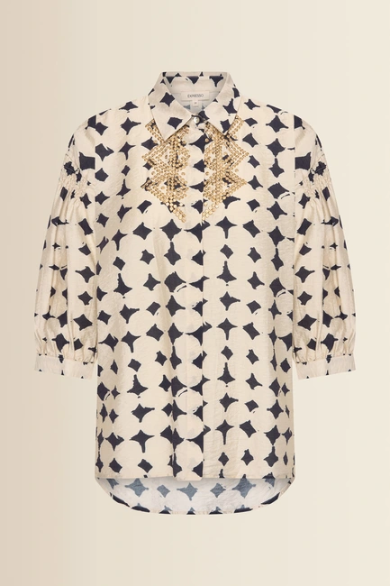 Blouse met donkerblauwe print