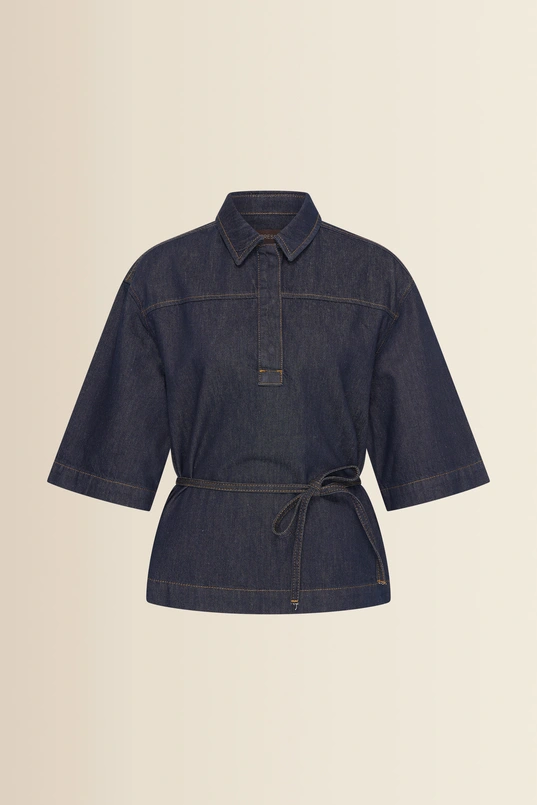Denim blouse met ceintuur