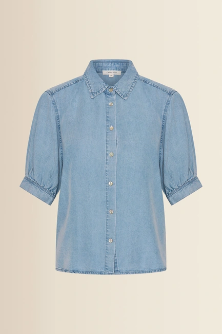 Denim blouse met pofmouwen