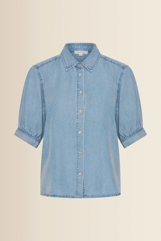 Denim blouse met pofmouwen