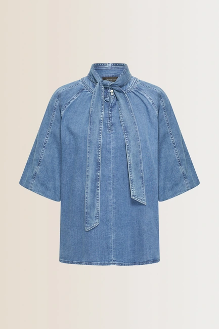 Denim blouse met strikdetail