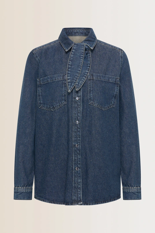 Denim blouse met strikdetail