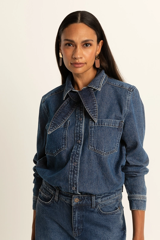 Denim blouse met strikdetail