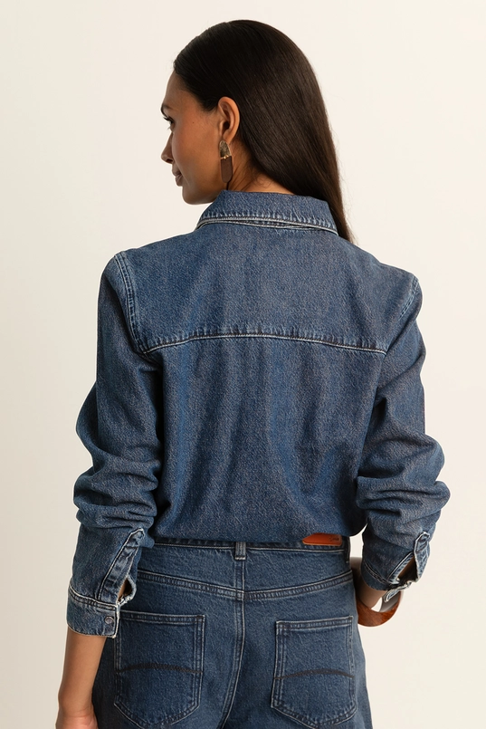 Denim blouse met strikdetail