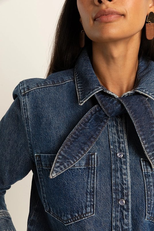 Denim blouse met strikdetail
