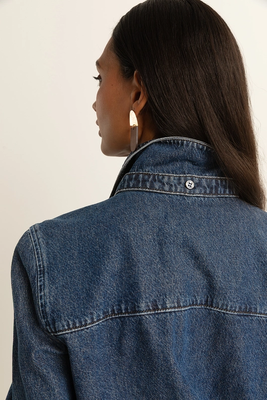 Denim blouse met strikdetail