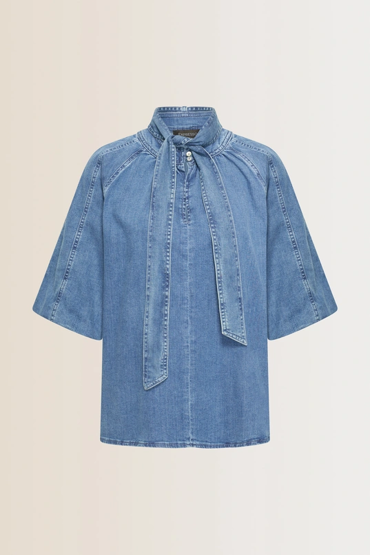 Denim blouse met strikdetail