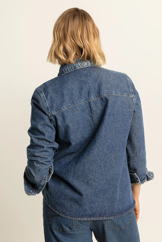 Denim blouse met strikdetail