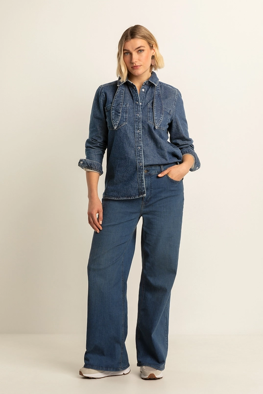 Denim blouse met strikdetail