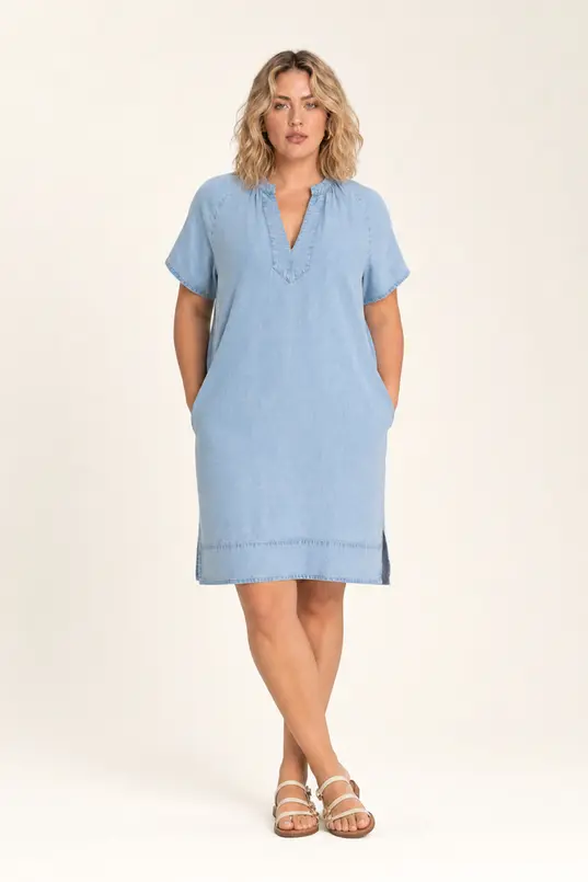 Denim jurk met V-hals