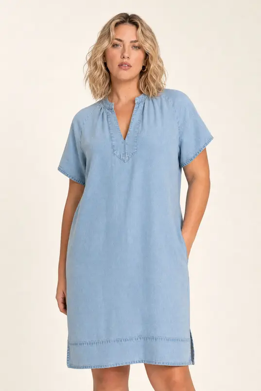 Denim jurk met V-hals