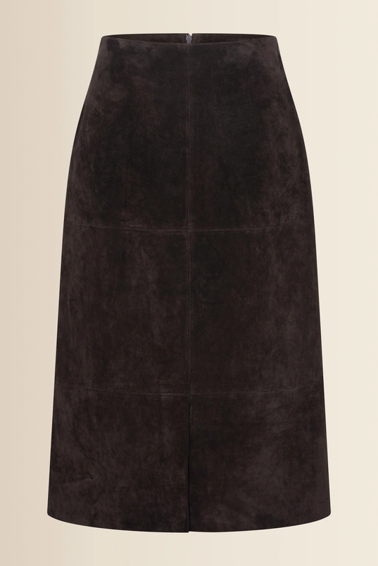 Donkerbruine midi-rok in suèdelook