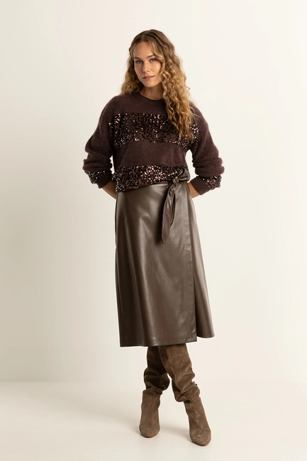 Faux-leather overslag rok