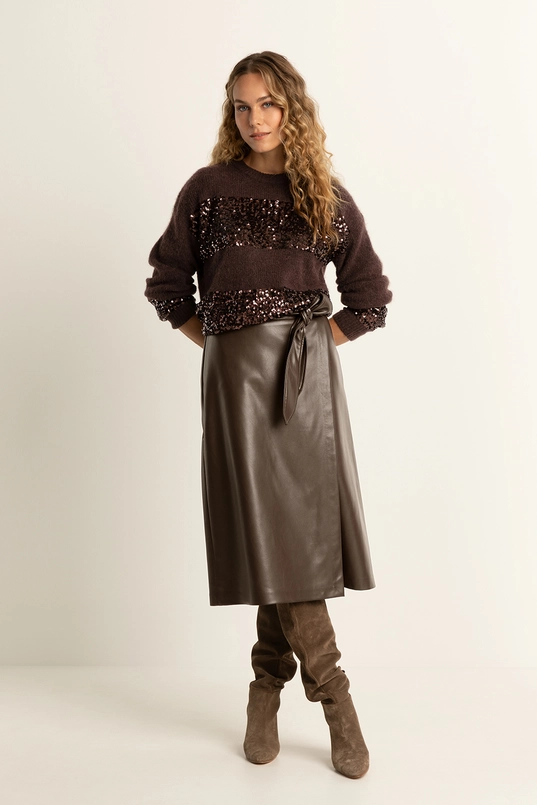 Faux-leather overslag rok