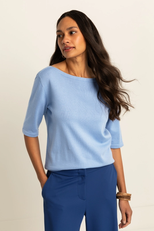 Fijngebreide trui met boothals