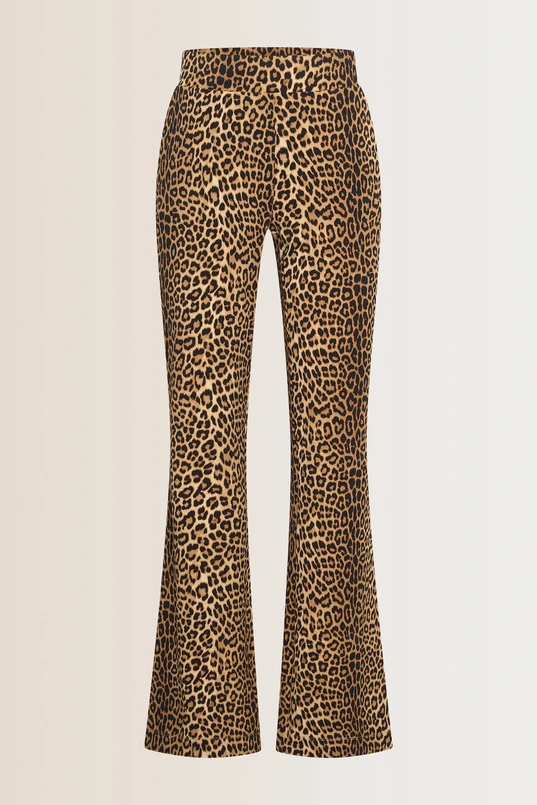 Flared travelbroek met luipaardprint