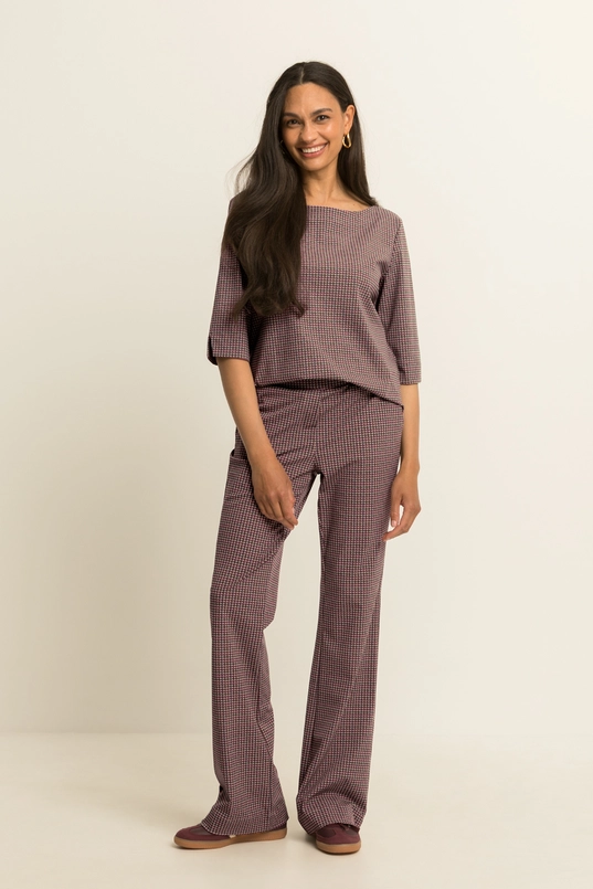 Geruite pantalon met flared pijp