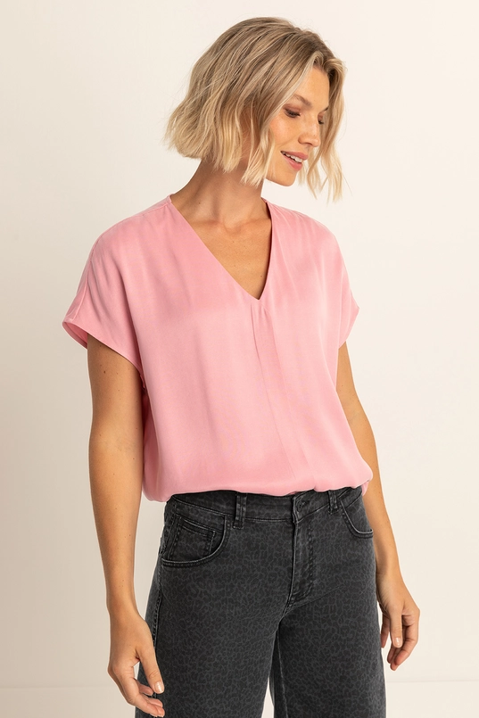 Glanzende top met V-hals