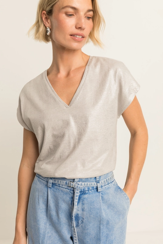 Glanzende top met V-hals