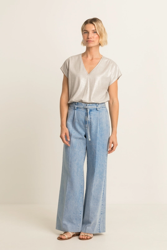 Glanzende top met V-hals