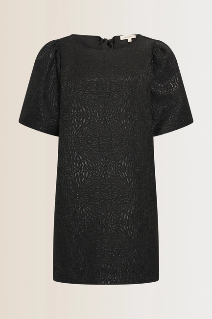 Jacquard jurk met pofmouwen