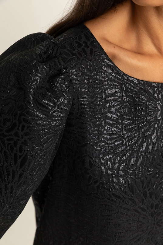 Jacquard jurk met pofmouwen