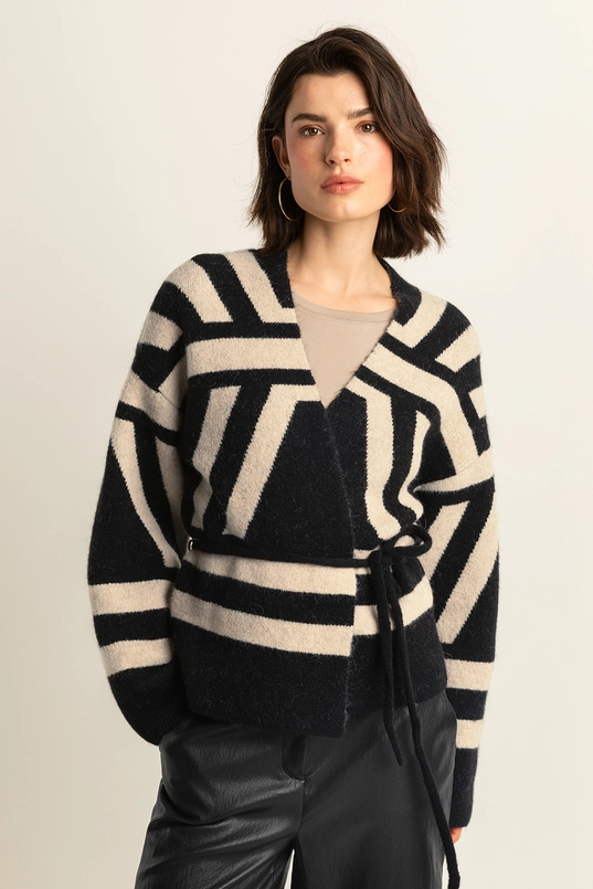 Jacquard vest met ceintuur