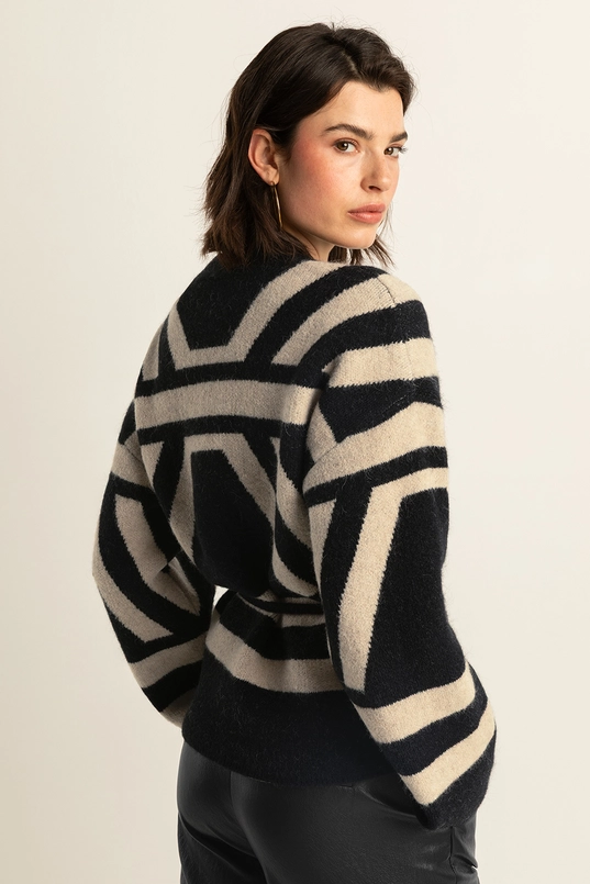 Jacquard vest met ceintuur