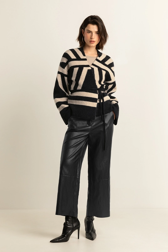 Jacquard vest met ceintuur