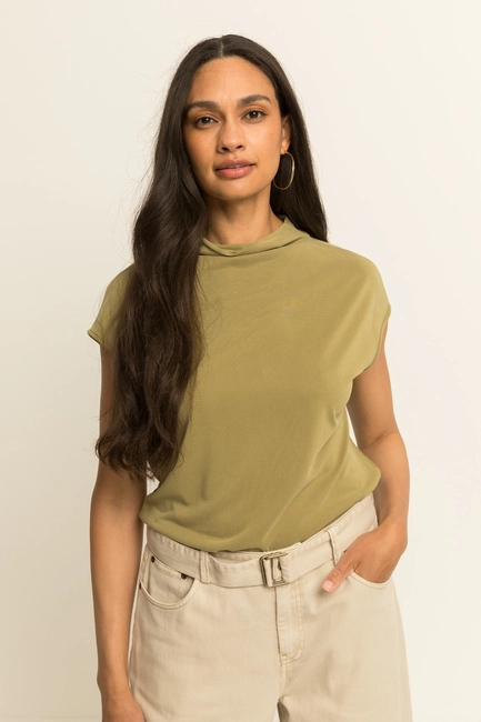 Jersey top met opstaande hals