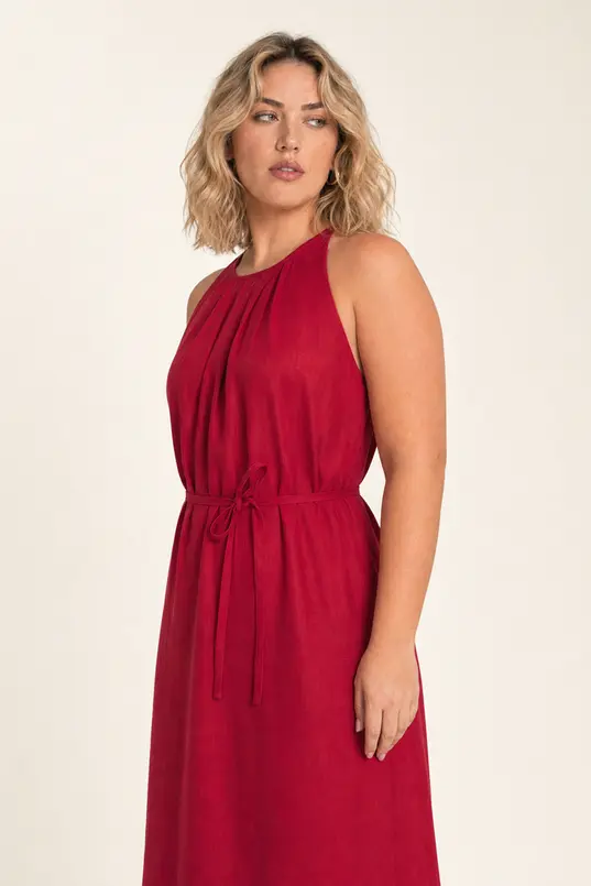 Linnen maxi-jurk met ceintuur