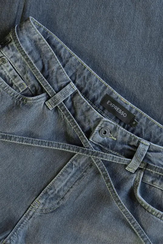Mid blue wide leg jeans