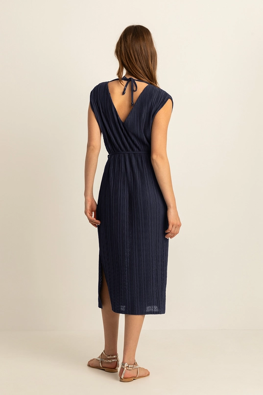 Plissé jurk met V-hals