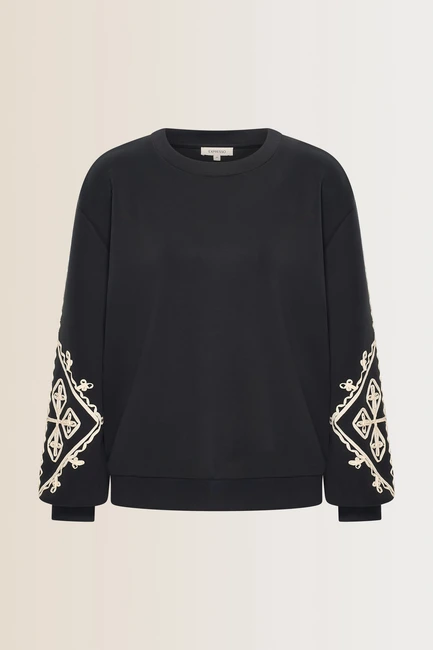 Sweater met contrasterende borduusels