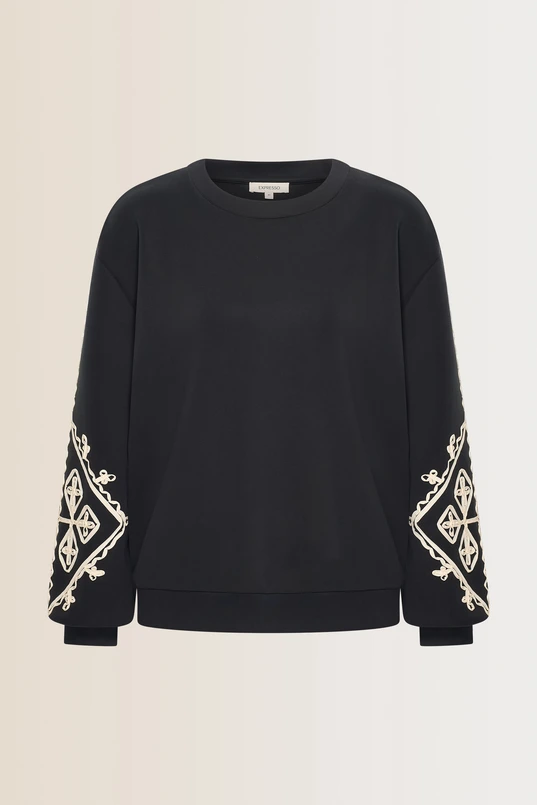 Sweater met contrasterende borduusels