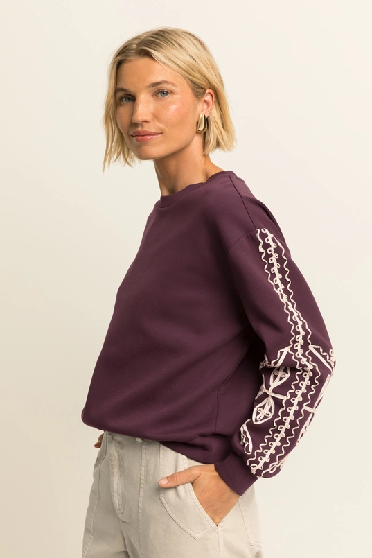 Sweater met geborduurde mouwen