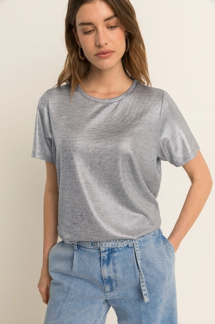T-shirt met metallic glans