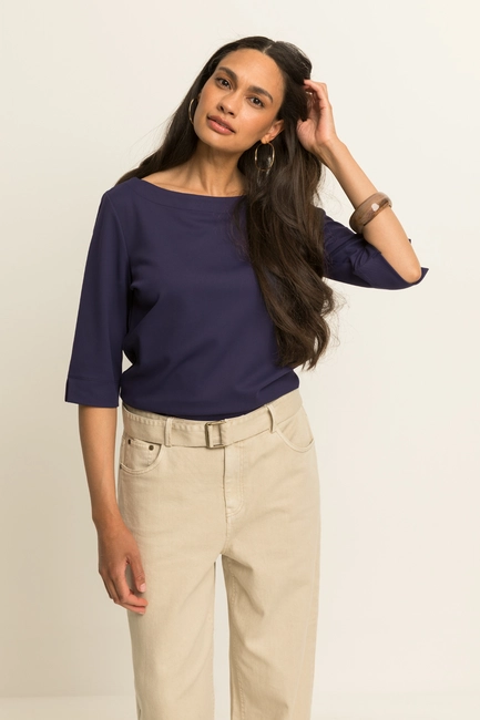Travel top met boothals