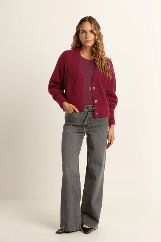 Wol-mix vest met V-hals